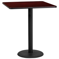 Flash Furniture XU-MAHTB-3636-TR24B-GG 36" Square Mahogany Laminate Table Top with 24" Round Bar Height Table Base